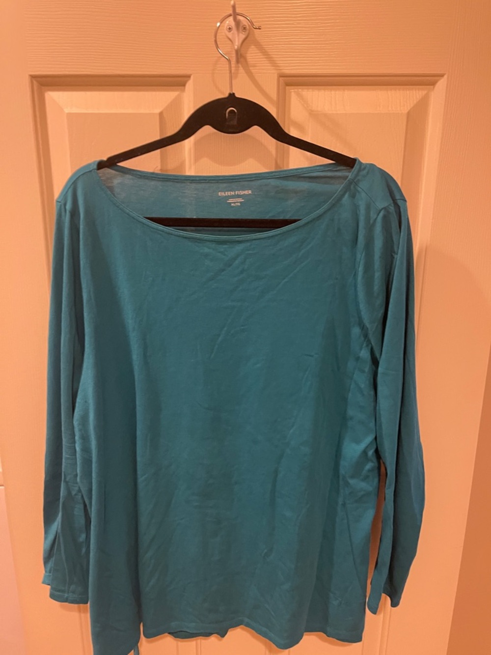 Eileen Fisher Teal Boat-Neck Long Sleeve Top